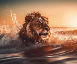 Lion with waves crashing live wallpaper