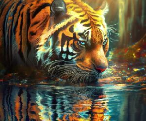 thirsty tiger drinking from a river live wallpaper