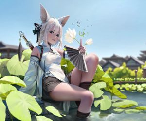 Anime girl in lily pond live wallpaper