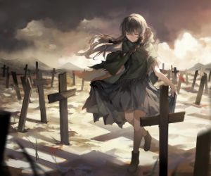 Anime girl walking in a graveyard live wallpaper