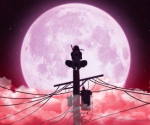 Itachi from Naruto in front of a huge moon live wallpaper