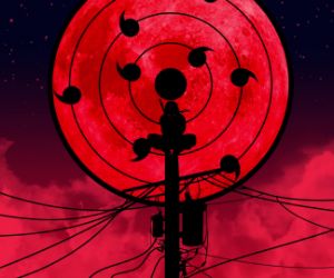 Itachi from Naruto crouching on a electrical pole live wallpaper