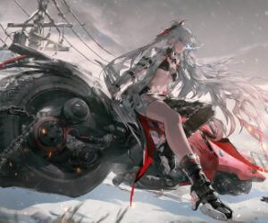 Lucia on a futuristic motorbike from Punishing: Gray Raven live wallpaper