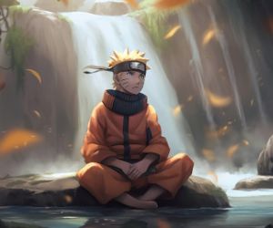 Naruto sitting near a waterfall live wallpaper