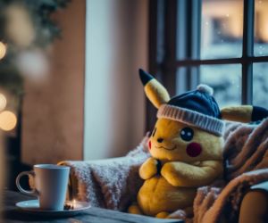 pikachu watching tv while its snowing outside live wallpaper