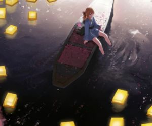 Yozakura anime girl sitting on a boat life wallpaper
