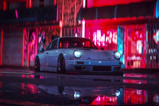 Porsche 911 City Rain Depth Parallax Wallpaper - MyLiveWallpapers.com