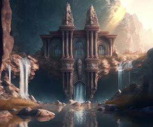 Ancient ruins with waterfall live wallpaper
