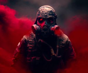 Gas Mask with Red smoke live wallpaper
