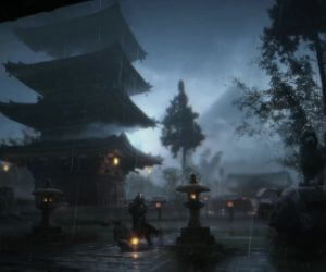 Night Temple Rain live wallpaper