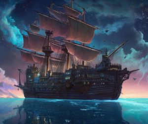Pirate ship sailing in a peaceful night live wallpaper