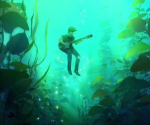 Guy playing guitar underwater live wallpaper