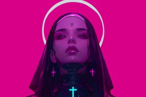 Neon Pink Nun Depth Parallax Wallpaper - MyLiveWallpapers.com