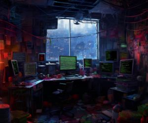 messy computer room and its raining outside live wallpaper