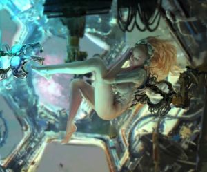 girl floating and sleeping in space live wallpaper